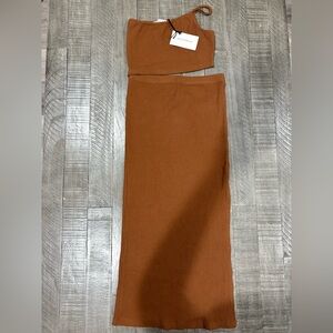 Mimosa‎ Brown One Shoulder Cut Out Maxi Ribbed Dress